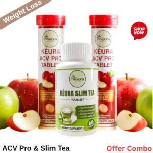 Kéura Weight Loss Combo | Keura Slim Tea Tablets + 2 ACV Pro Effervescent Drink Belly Fat Burner, Detox & Digestion Support | 1 Slim Tea (60 Tablets) + 2 ACV (Buy 1 Get 1 FREE)